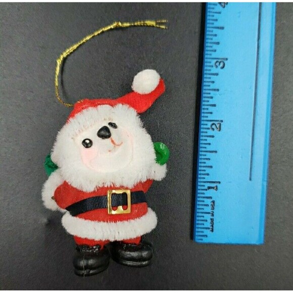 Vintage Advertising Flocked Christmas Ornament Santa Bear Loves Travel Stop RARE - Picture 8 of 11